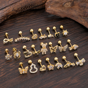 10 cái/bộ khuyên tai vàng 20G gắn đá CZ, kiểu dáng gấu nhện, khuyên tai Helix, khuyên tai Conch, chất liệu thép 316L, trang sức khuyên tai - Product Image 2