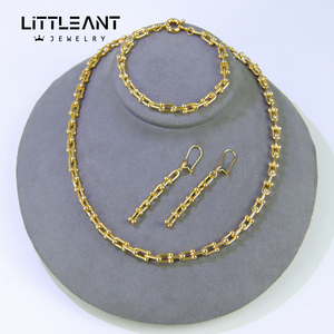 アヨンジュエリーゴールドホースシューブレスレットネックレスとイヤリング3個セットロングU字型チェーンネックレスセット女性用 - Product Image 3