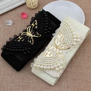 Ceinture papillon en relief de perles pour la décoration de robe 6CM de large ceinture Corset Beige noir dame