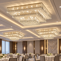 Plafonnier rectangulaire en cristal à trois niveaux, moderne et luxueux, pour hôtel, salle de banquet, projet d'ingénierie