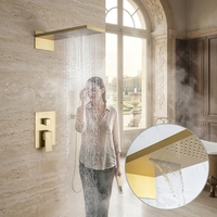 Ensemble de douche mural encastré 12 pouces avec cascade, en laiton brossé doré, avec douchette à main