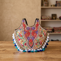 Tas Tangan Kulit Asli Gaya Tradisional India dengan Tali Lepas Pasang, Kapasitas Besar 3L+, Ritsleting, Dapat Dilipat, Tahan Air
