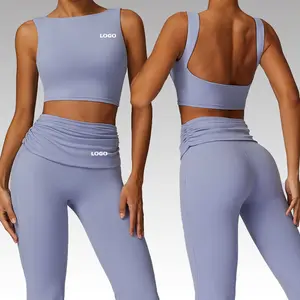 Trajes de mujer de alta resistencia, pantalones de pierna ancha, conjunto de gimnasio, Sujetador deportivo para mujer, espalda abierta, conjuntos de Fitness para gimnasio de talla grande