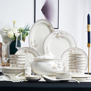 Juego de platos y vajilla de porcelana de hueso de cerámica para el hogar, platos de cena de lujo, juegos de vajilla de porcelana blanca de 56 Uds. - Product Image 1
