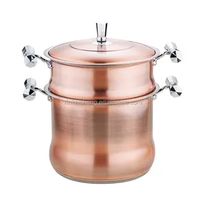 Big size copper plating soup pot with steamer induction bottom cookware set stainless steel couscous pot