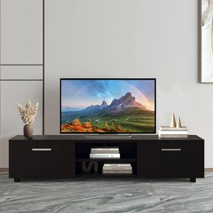 Mueble de <span class=keywords><strong>TV</strong></span> Moderno con 2 Gabinetes de Almacenamiento, Centro de Entretenimiento para <span class=keywords><strong>TV</strong></span> de <span class=keywords><strong>55</strong></span>, 60 y 65 Pulgadas, <span class=keywords><strong>Mesa</strong></span> de Consola Simple para Televisión - Product Image 1