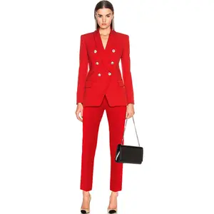 A3200 nouveautés hiver automne femmes deux pièces ensemble rouge abricot couleur pantalon femmes costume ensemble vente chaude