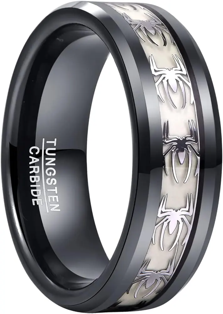 2024 New Design Luminous Spider Black Men Rings Lighting Tungsten Steel Ring Fashion Jewelry Rings