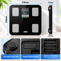 Balance connectée AOC pour la composition corporelle, Bluetooth, IMC, 180 kg, 20 paramètres de mesure, analyseur de composition corporelle avec application, OEM ODM