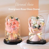 Bouquet de roses éternelles chinoises sous cloche en verre, décoration de fleurs séchées, cadeau idéal pour petite amie, meilleure amie, professeur