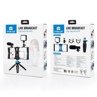 En stock PULUZ Kit de fixation vidéo pour smartphone 4-en-1 avec éclairage LED, microphone, support trépied et griffe porte-accessoire universelle