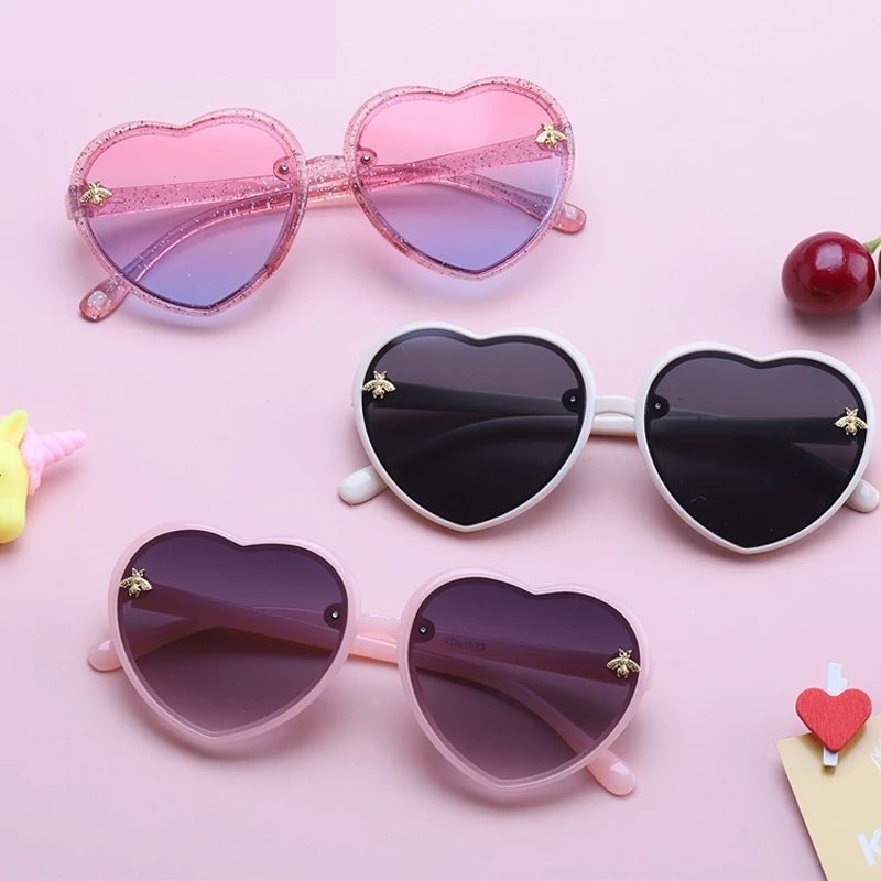 New Cute Heart Rimless Glasses Sunglasses Children Kids Gray Pink Red  Lenses Fashion Boys Girls Kids Sports Sunglasses