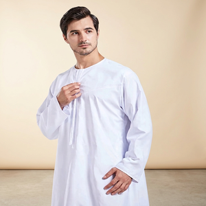 Túnica Musulmana para Hombre, Thobe, Thawb, Color Sólido, Manga Larga, Cuello Redondo, Largo hasta el Suelo, Ropa de Oración de Algodón, Estilo de Oriente Medio, Corte Holgado y Modesto - Product Image 2