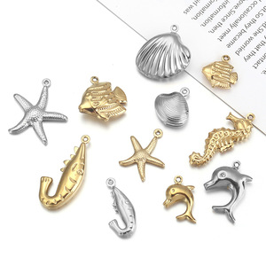 Pendentifs en acier inoxydable sur le thème de l'océan, plaqués or et argent, pour la création de bijoux DIY, breloques en forme d'animaux, design ajouré - Product Image 2