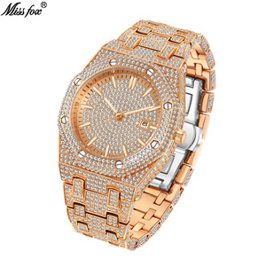 Reloj de Lujo con Cuarzo y Fecha, Estilo Hip Hop, Dorado, con Diamantes, Diseño de Cielo Estrellado, para Hombre - Product Image 2
