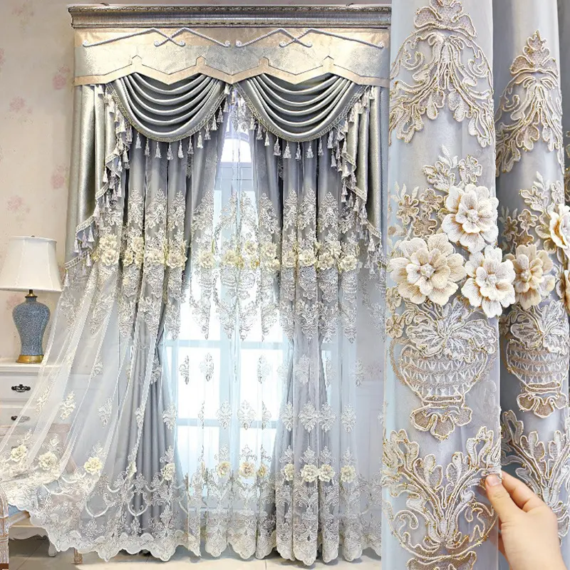 MU diseños personalizados cortina estilo europeo bordado Blackout Casa Hogar cortinas de lujo sala de estar cortinas