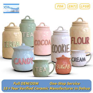 Custom logo Kitchen Pantry Room Storage Vessel Container Cocoa <strong>Tea</strong> <strong>Coffee</strong> <strong>Sugar</strong> Flour Cereal Candy Cookie Ceramic Lid Jars <strong>Set</strong> - Product Image 1