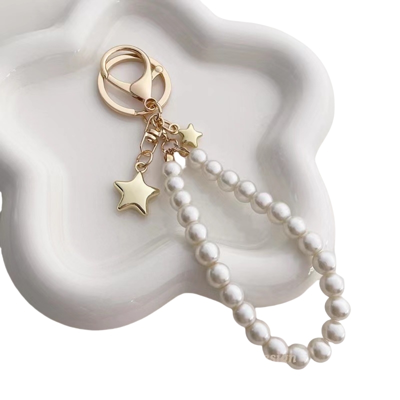 Pearl Keychain Bracelet Enamel "mama" Bracelet Keychain With Faux Pearls, Gift For Mom