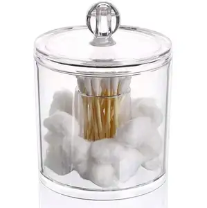 Transparent Acrylic Round Medical Cotton Ball Storage Box Organizer Container Holder With Lid