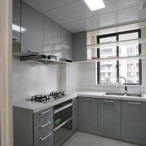 High Gloss Space Saving Custom Integrated Kitchen Center Island Cabinet Built-In Pull Out Waste Bin Drawing