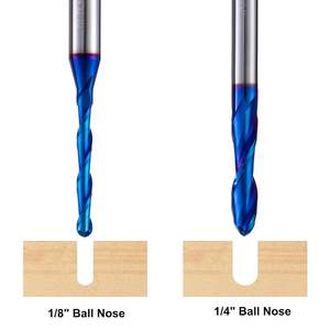 超硬ボールノーズルータービット 1/16インチ径 1/4インチCL 1/4インチシャンク 2枚刃スパイラルエンドミル CNC木材・アルミ彫刻用 - Product Image 4