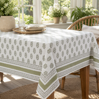 Nappe de table rectangulaire en coton imprimé à motifs floraux verts