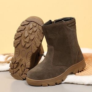 Bottes de neige pour hommes, couleur kaki, talon moyen, couleur unie, chaudes, pour l'hiver, pour l'extérieur - Product Image 3