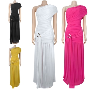 J7662 Robe longue asymétrique tendance en maille sexy pour femme, sans manches, idéale pour les soirées d'été - Product Image 5