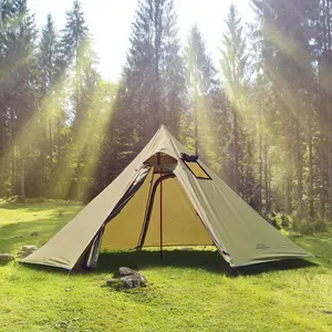 야외 가족 캠핑 텐트 4 시즌 녹색 방수 대형 캠핑 텐트 지붕 스토브 잭 구멍