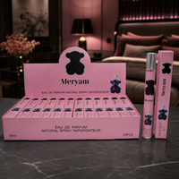 Vaporisateur de parfum portable unisexe, liquide rose, flacon en verre transparent fin, bouchon argenté, boîte marbrée, longue durée