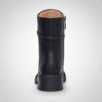 Bottes de combat en cuir véritable pour femmes, avec détails brogues, lacets, fermeture éclair latérale, talon bloc, style rétro, mi-mollet, chaussures automne/hiver