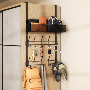 Perchero de pared para bebés, armario lateral con sombrero, dispositivos de almacenamiento, gancho para bolsa, no requiere agujeros de perforación, estante de almacenamiento - Product Image 6