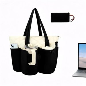 Water Bottle Holder for Women Work Tote Bags with <b>Cup</b> Holder& Clutch Purse <b>Large</b> Puffer Tote Handbags with Water Bottle Pocket - Product Image 1