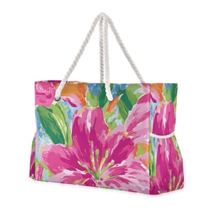 Bolsos de Mano Impermeables Multifuncionales con Estampado Floral Personalizado al por Mayor, Bolsos de Playa Casuales con Cierre Abierto para Mujeres, Vacaciones en la Playa - Product Image 1