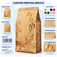Sachet personnalisé en papier kraft sans fenêtre, scellé sur huit côtés, pour flocons d'avoine, avec marquage à chaud, pour la vente au détail et en gros