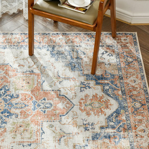 Tapis d'intérieur Jinchan Kelda, moderne, floral, fabriqué à la machine, tapis de sol multi-imprimé, effet vieilli, rouge brique, antidérapant - Product Image 6