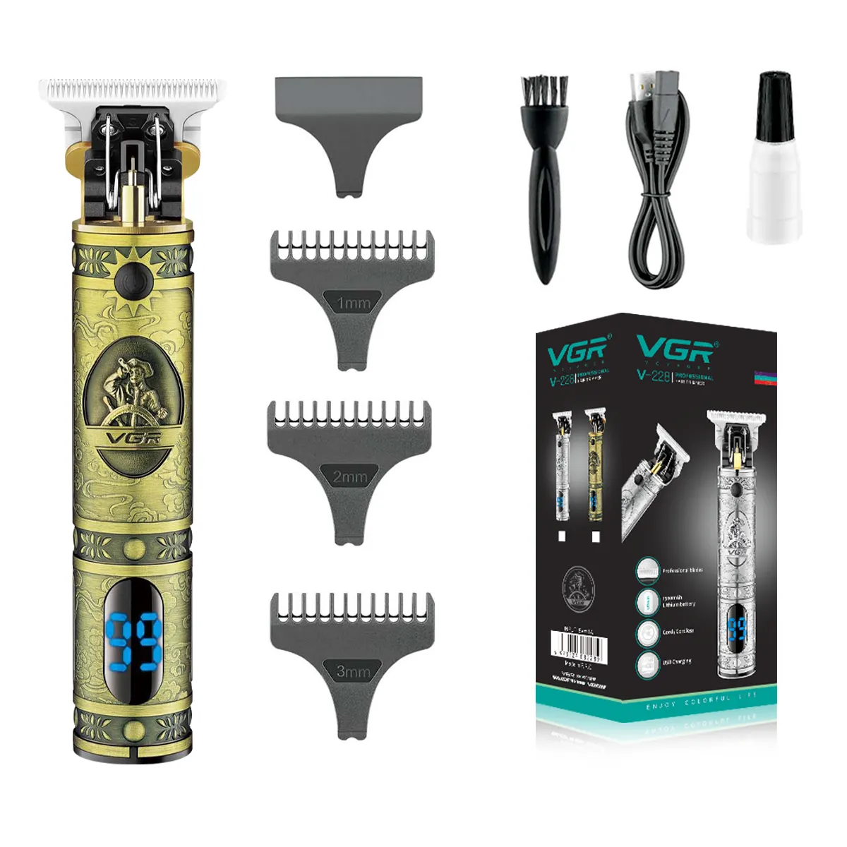 VGR V-228 metal carving desgin hair cut machine beard trimmer hair clipper professional electric hair trimmer cordless for men