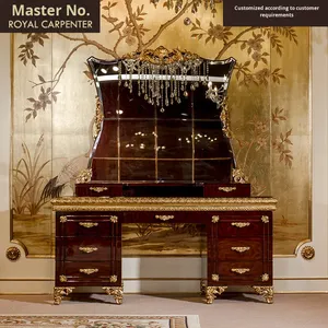 Meubles de chambre à coucher de style européen, bois massif, placage de bois sculpté, table de toilette et de maquillage de luxe incrustée, miroir, Chine - Product Image 2