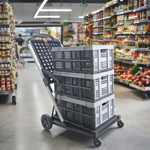 LEADLOONG Chariot pliable à 2 niveaux avec caisse de rangement Chariot pliable pour cuisine, garage, épicerie, blanchisserie, usage extérieur - Product Image 1