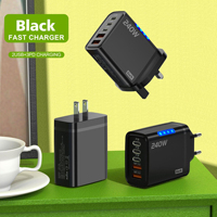 Cargador GaN de 240W con 5 Puertos USB PD de Carga Rápida, Adaptador de Corriente USB-C con Luz LED, Enchufe EU/US, OTP, OVP, PD 3.0 para Teléfono Móvil