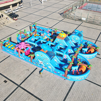Parc de jeux gonflables pour enfants, vente flash, parc à thème gonflable commercial extérieur, châteaux gonflables bleus, parcours d'obstacles