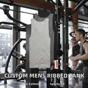 Customizable Breathable <b>Mens</b> Rib-Knit Tank Top Sleeveless Undershirt Crew Neck <b>Singlet</b> Muscle Training Vest Bulk Wholesale - Product Image 2