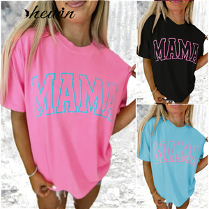 <span class=keywords><strong>Dear</strong></span>-Lover, venta al por mayor, camiseta transpirable de punto de verano informal de alta calidad para mujer, camiseta gráfica con letras <span class=keywords><strong>MAMA</strong></span>, ajuste holgado, envío aéreo - Product Image 3