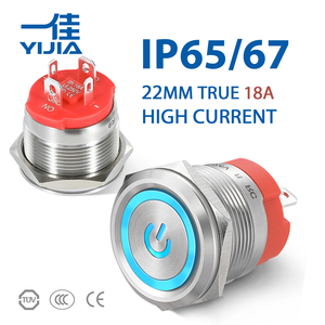 สวิตช์ปุ่มกดกันน้ำพร้อมไฟแสดงสถานะวงแหวน LED ขนาด 22 มม. 18A 1NO IP65 IP67 แบบสั้น 24v สแตนเลส 304 - Product Image 1