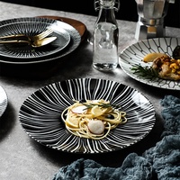 Vaisselle en céramique vintage durable de style européen, noir et blanc, assiettes rustiques irrégulières pour restaurant et maison