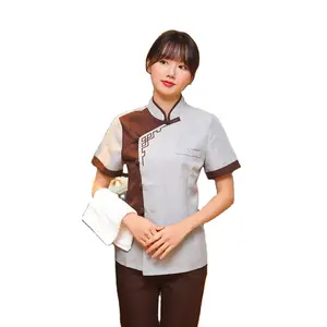 New Inclined Collar Cleaning Clothes Women's Short Sleeve Shirt Hotel Hotel Work Clothes Chinese Shirt Uniform