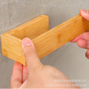 Toallero de Madera Natural de Bambú, Autoadhesivo, para Montar en la Pared, Estante para Baño y Cocina, Diseño Minimalista - Product Image 4