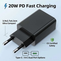 Cargador Rápido USB-C PD de 20W con Puertos USB-A QC3.0/QC2.0 y Tipo-C para Teléfonos Móviles, Relojes Inteligentes y Portátiles - Material de PC Ignífugo