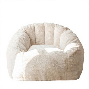 Ergonomic Modern One Seat Giant Bean Bag Chair Cover <strong>Faux</strong> <strong>Fur</strong> Shell-Shaped Design <strong>BeanBag</strong> for Adults &amp; Kids Beige Standard - Product Image 1