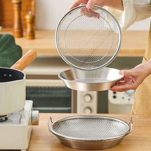 Panier filtrant à huile en acier inoxydable avec doubles poignées, support de drainage de qualité alimentaire pour friture et cuisson à la vapeur - Product Image 5